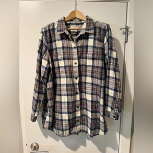 L.L. Bean Relaxed Fit Plaid Shirt - Blue and Cream Size 2X